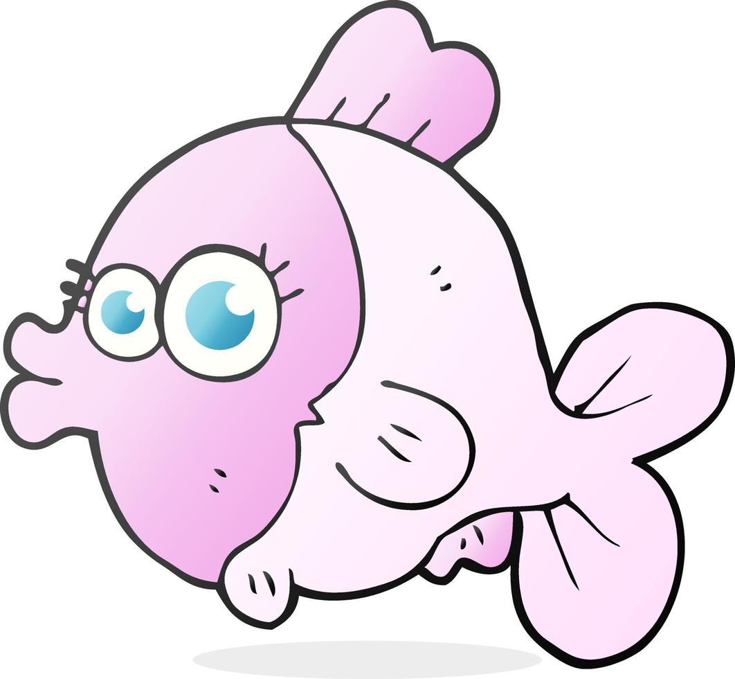 funny freehand drawn cartoon fish with big pretty eyes vector