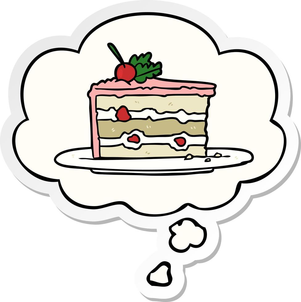 cartoon dessert cake and thought bubble as a printed sticker vector