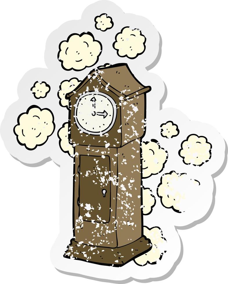 retro distressed sticker of a cartoon dusty old grandfather clock vector