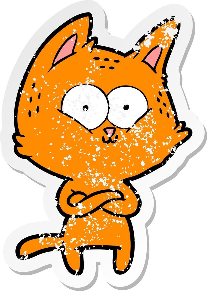 distressed sticker of a cartoon cat vector