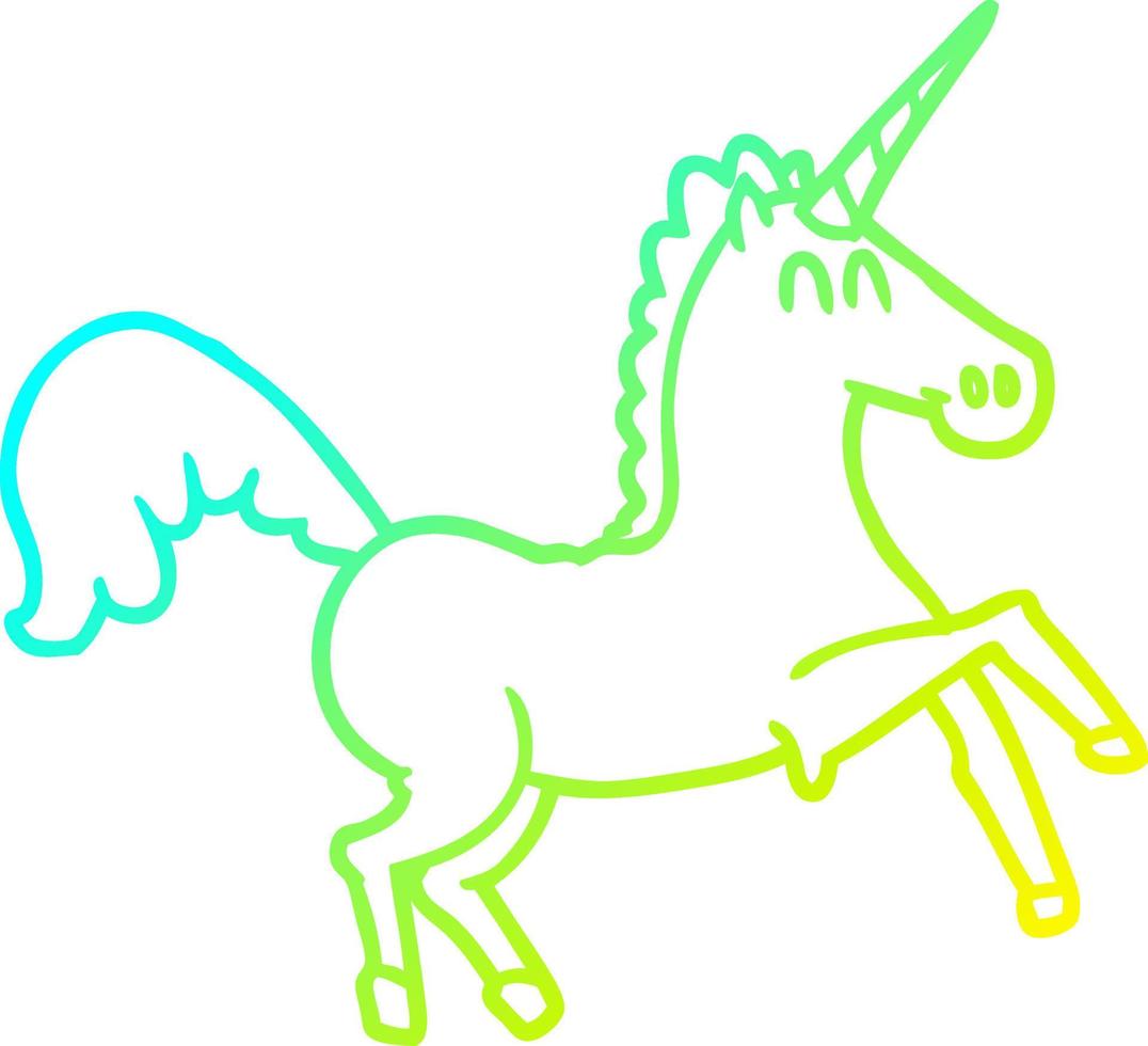 cold gradient line drawing cartoon unicorn vector