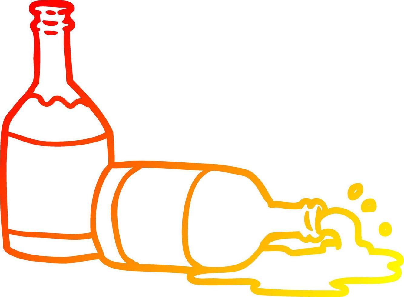 línea de gradiente caliente dibujando botellas de cerveza con cerveza derramada vector