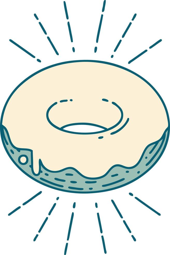 illustration of a traditional tattoo style iced donut vector