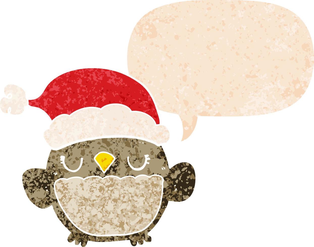 cute christmas owl and speech bubble in retro textured style vector