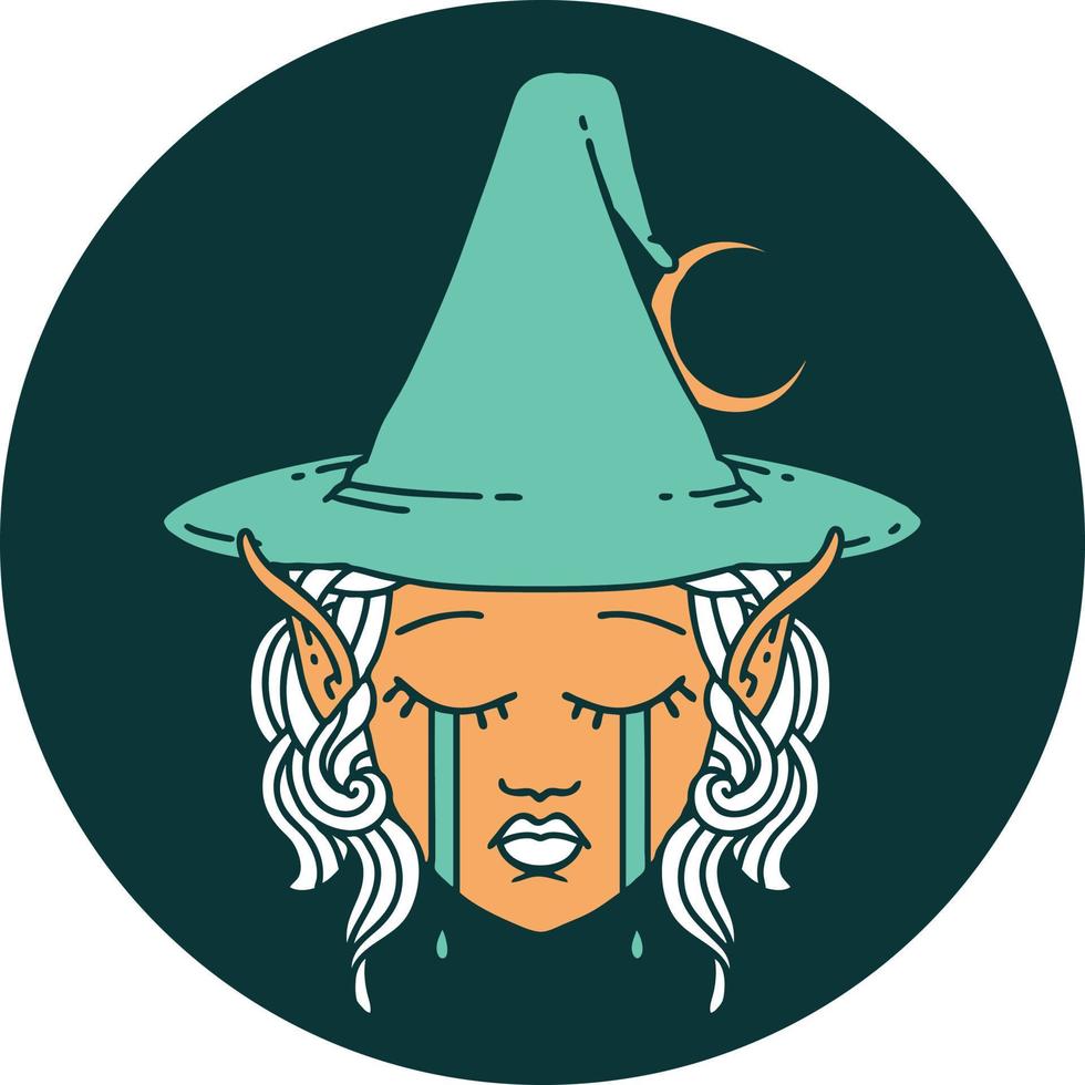 icon of crying elf mage character face vector