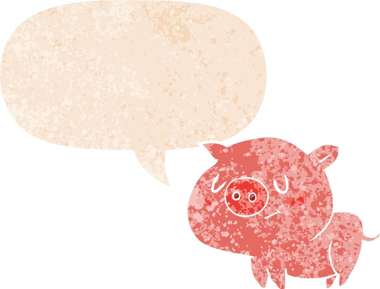 cartoon pig and speech bubble in retro textured style vector