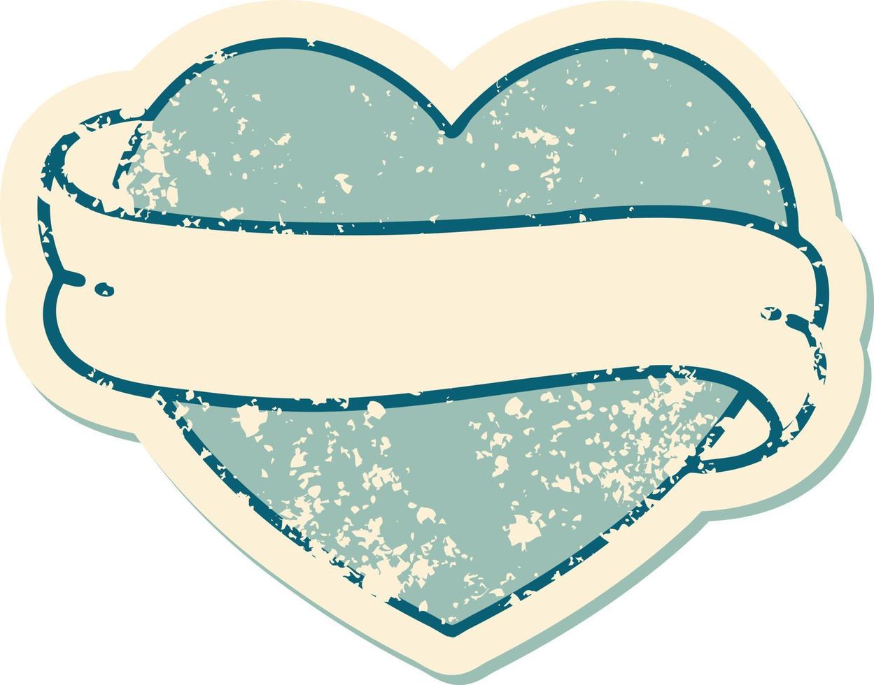 iconic distressed sticker tattoo style image of a heart and banner vector