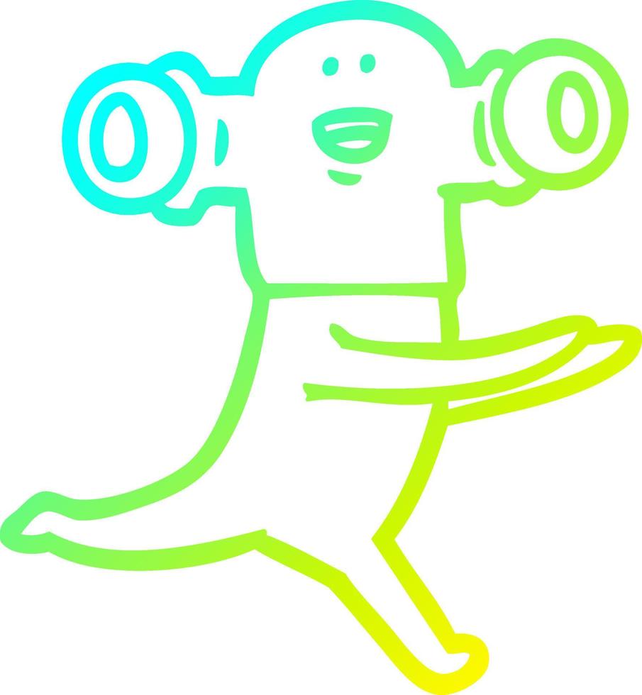 cold gradient line drawing friendly cartoon alien running vector