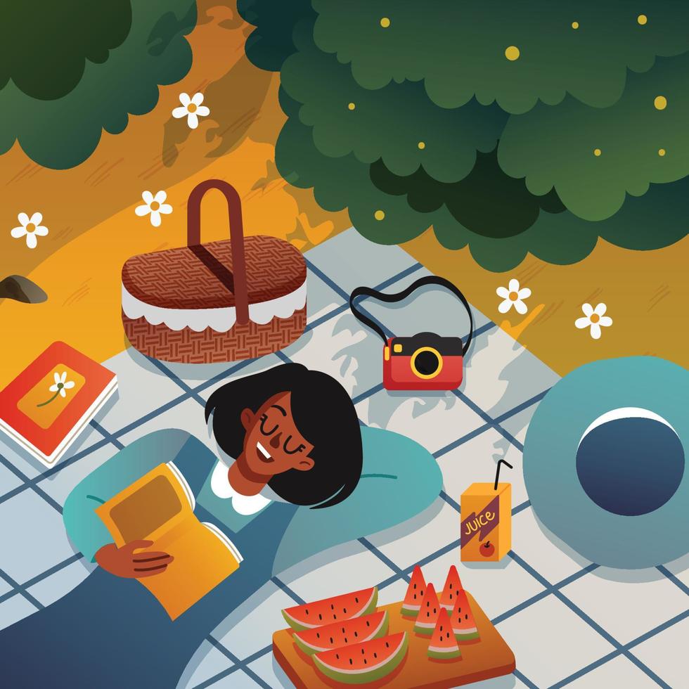 A Girl Having a Picnic for Her Holiday vector