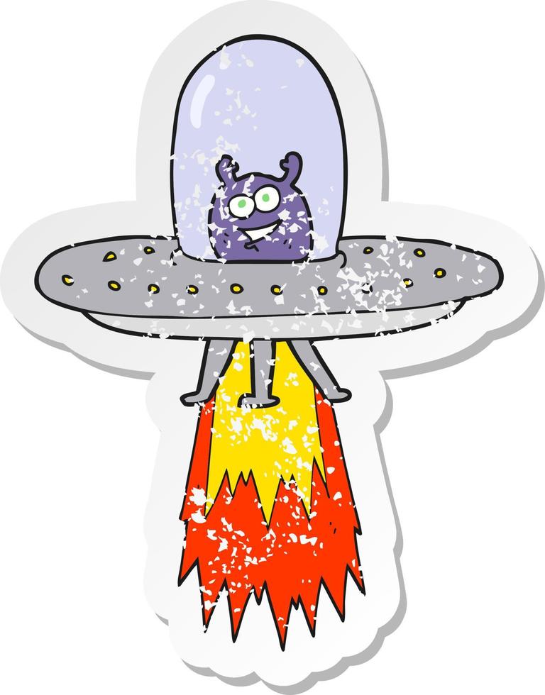 retro distressed sticker of a cartoon space alien vector