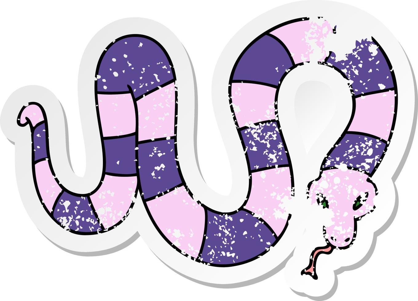 distressed sticker of a quirky hand drawn cartoon snake vector