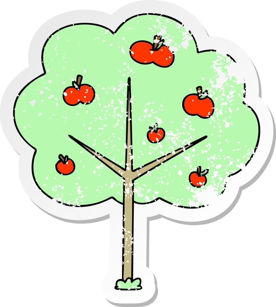 distressed sticker of a quirky hand drawn cartoon apple tree vector