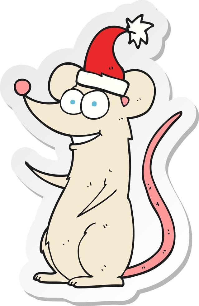 sticker of a cartoon mouse wearing christmas hat vector