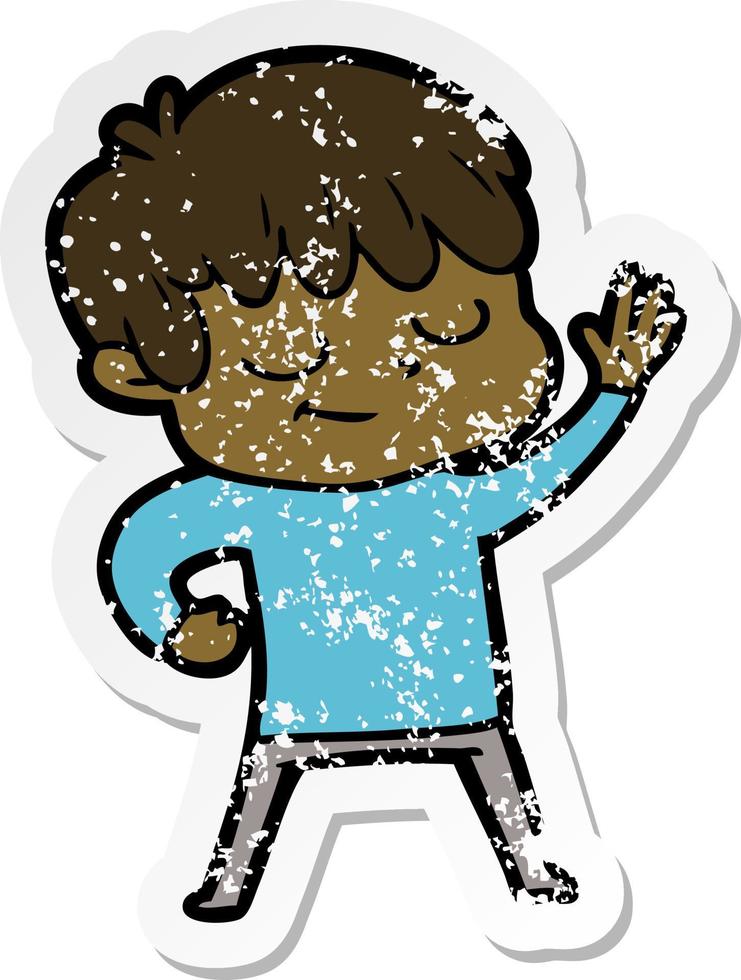 distressed sticker of a cartoon happy boy vector