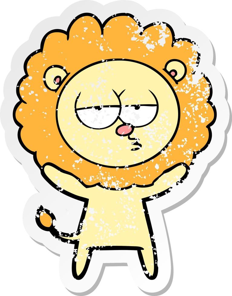 distressed sticker of a cartoon bored lion vector