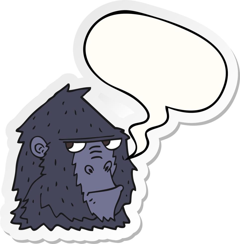 cartoon angry gorilla face and speech bubble sticker vector