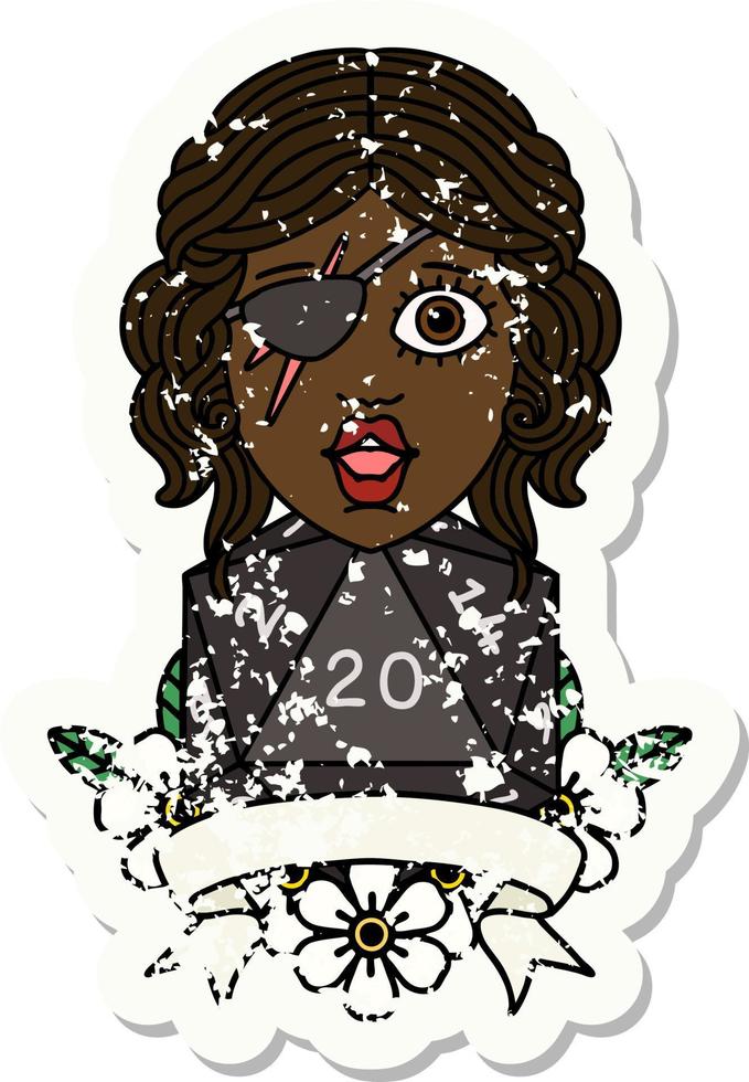 Retro Tattoo Style human rogue with natural 20 dice roll vector