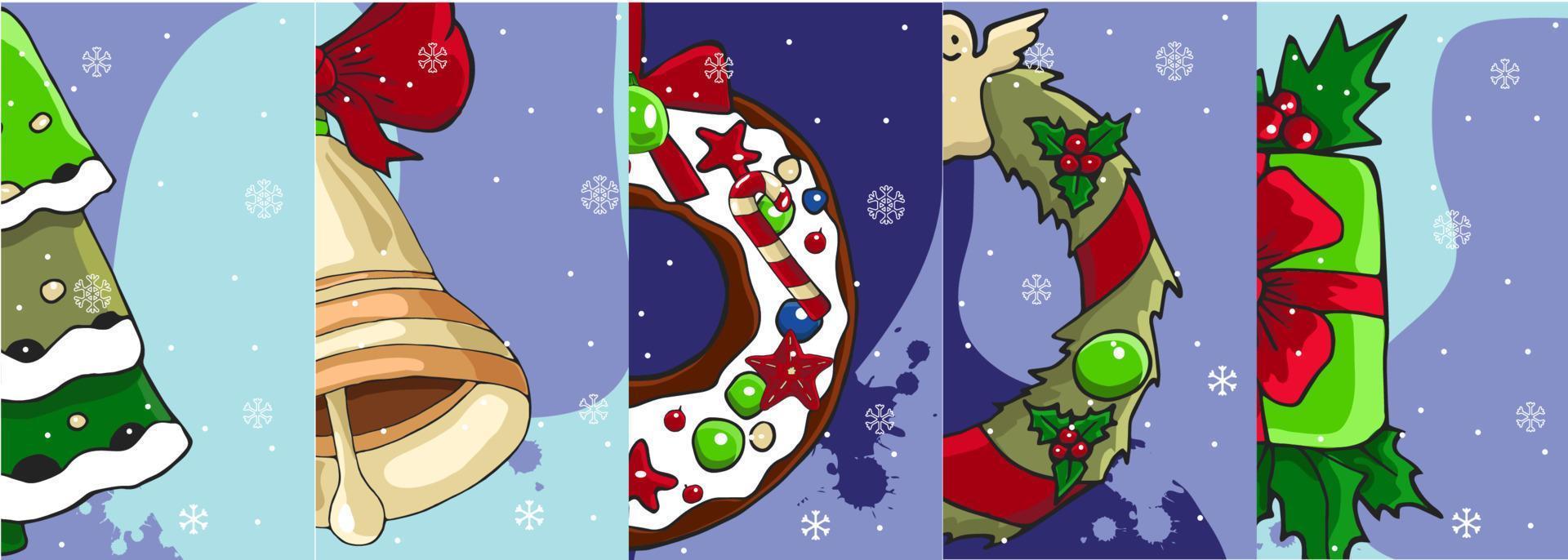 Vector set of social media stories templates for Holidays sale, instagram stories backgrounds. Christmas winter backgrounds with snowflakes, christmas wreath, bells, fir trees.