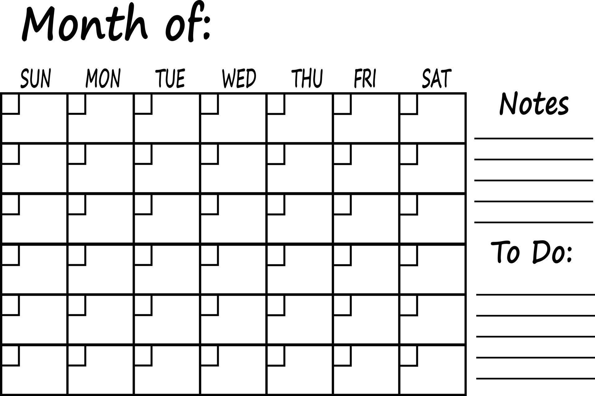 Blank Calendar Page on white background. Minimal Monthly Calendar. flat