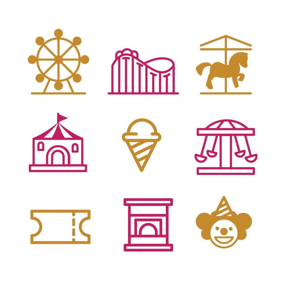 conjunto de iconos de parques temáticos con un concepto simple vector