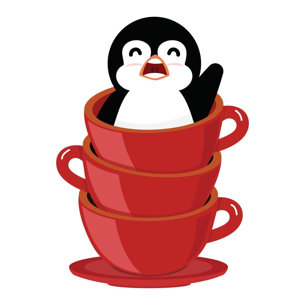 pila de vasos rojos con pingüino vector