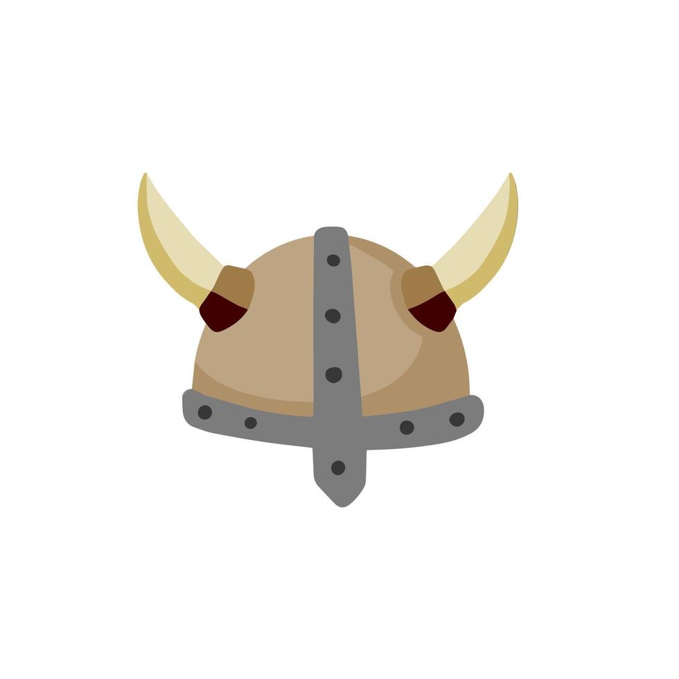 Horned helmet of Viking. Armor of Scandinavian barbarian. Protecting the soldier head. Medieval object. Flat cartoon illustration vector
