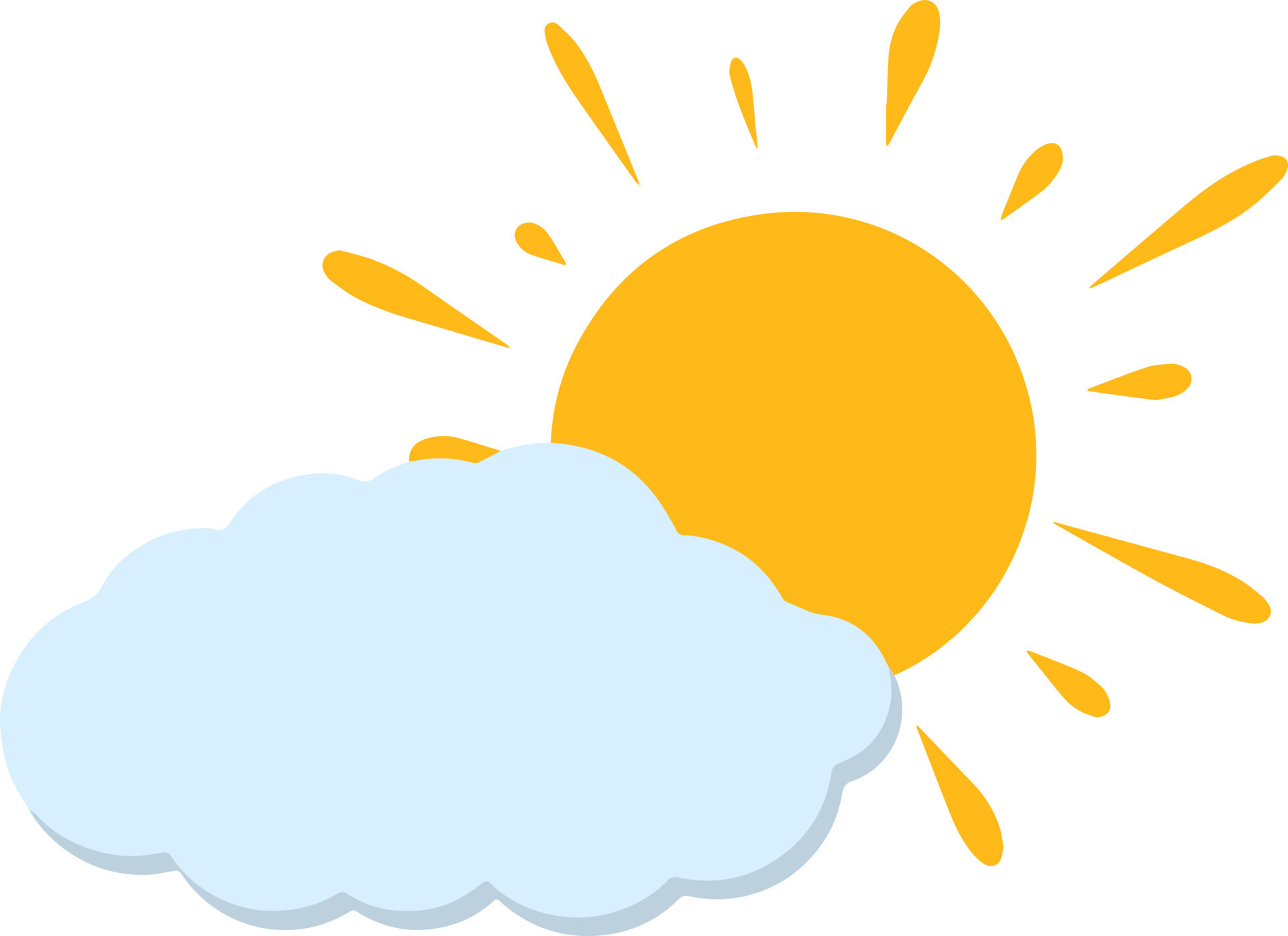 Sun and cloud. Cartoon flat illustration. Yellow and blue object. Warm  summer weather. Sky element and meteorology. Simple child drawing 11961499  Vector Art at Vecteezy