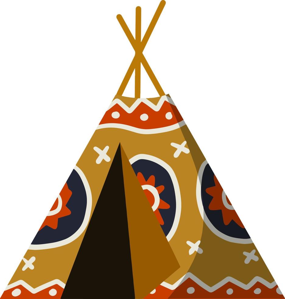 Indian wigwam. Home of native American. Tent made of skins. Brown tepee. Tribal hut. Cartoon flat illustration vector