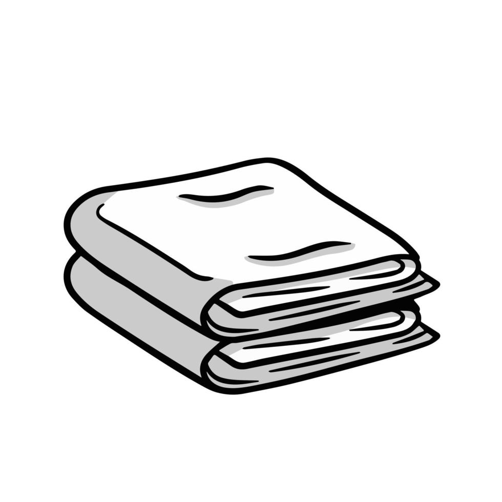 Folded towel or cloth. Packed neat clothes. Stack of fabric. Line drawing. Isolated cartoon black and white illustration. vector