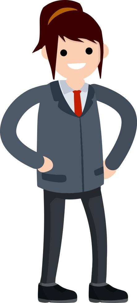 Successful businessman in strong pose. Happy man in suit and tie. Hands at the waist. Cartoon flat illustration. Office worker vector