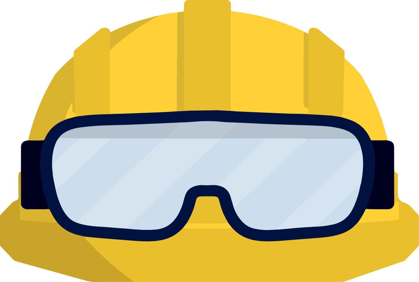 trabajador de casco amarillo. constructor de gafas de seguridad. ilustración plana de dibujos animados. trabajos de reparación e ingeniería. ropa para la seguridad de la producción. objeto industrial vector