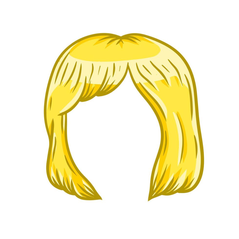 peinado de mujer. pelo rubio en la cabeza. ilustración de dibujos animados de color de boceto. máscara para la aplicación. cortes de pelo modernos de moda chica - corte bob vector