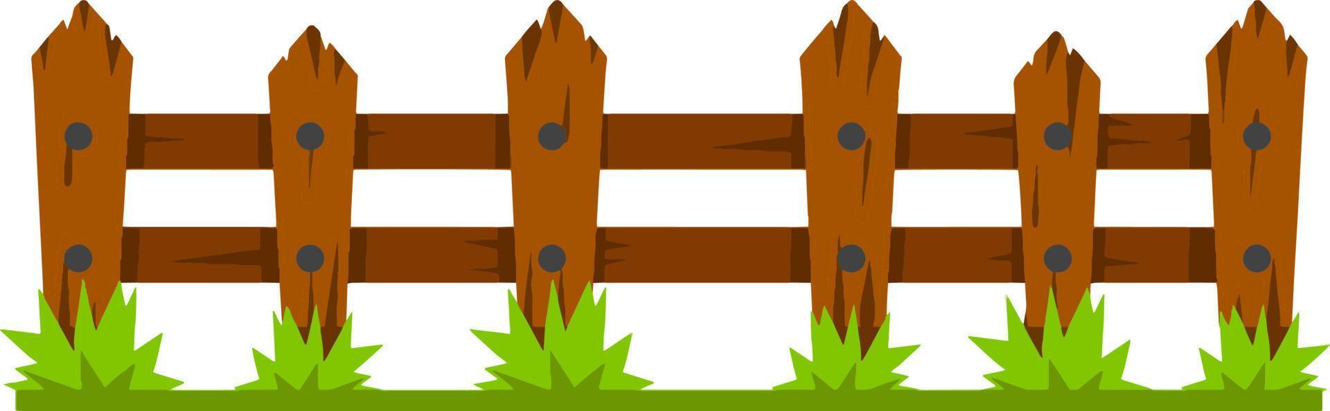 Wooden fence. Rustic wall of planks and logs. Element of village and countryside. Summer background. Cartoon flat illustration. vector