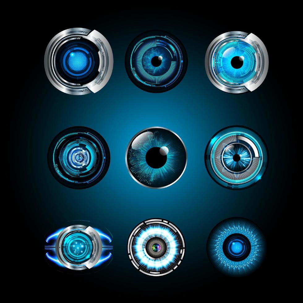 paquete de iconos de tecnología moderna con ojos vector
