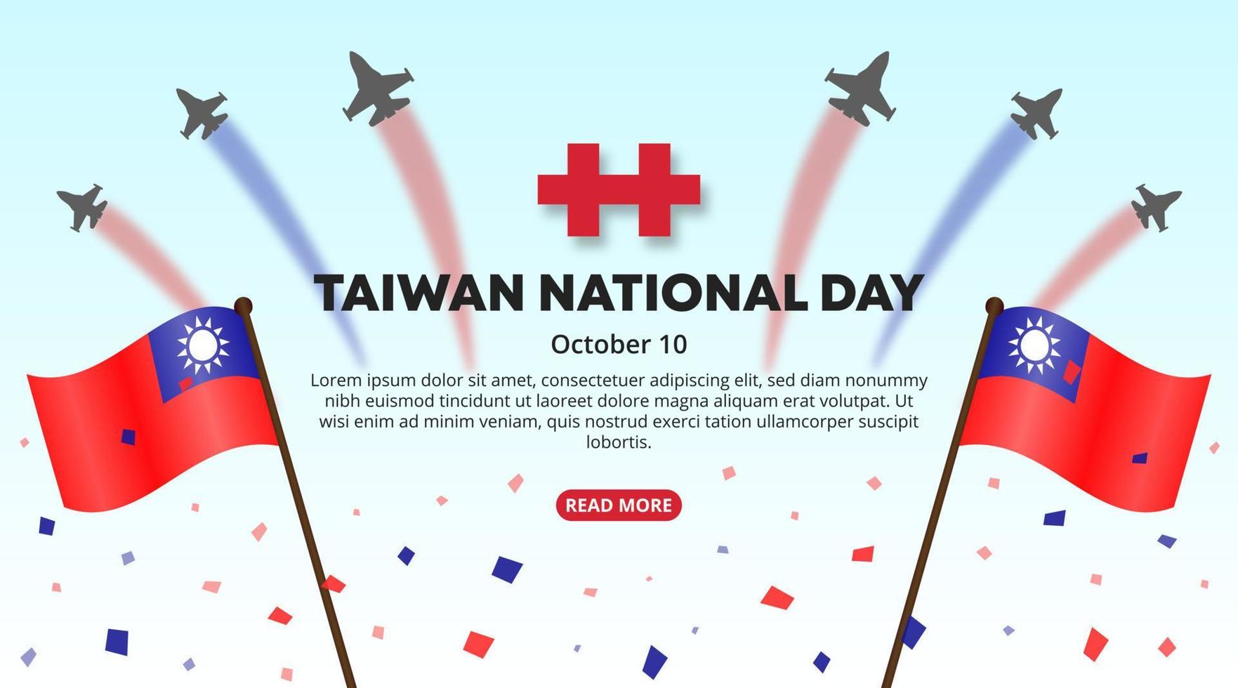 Taiwan national day background with flags and acrobatic jetplanes vector