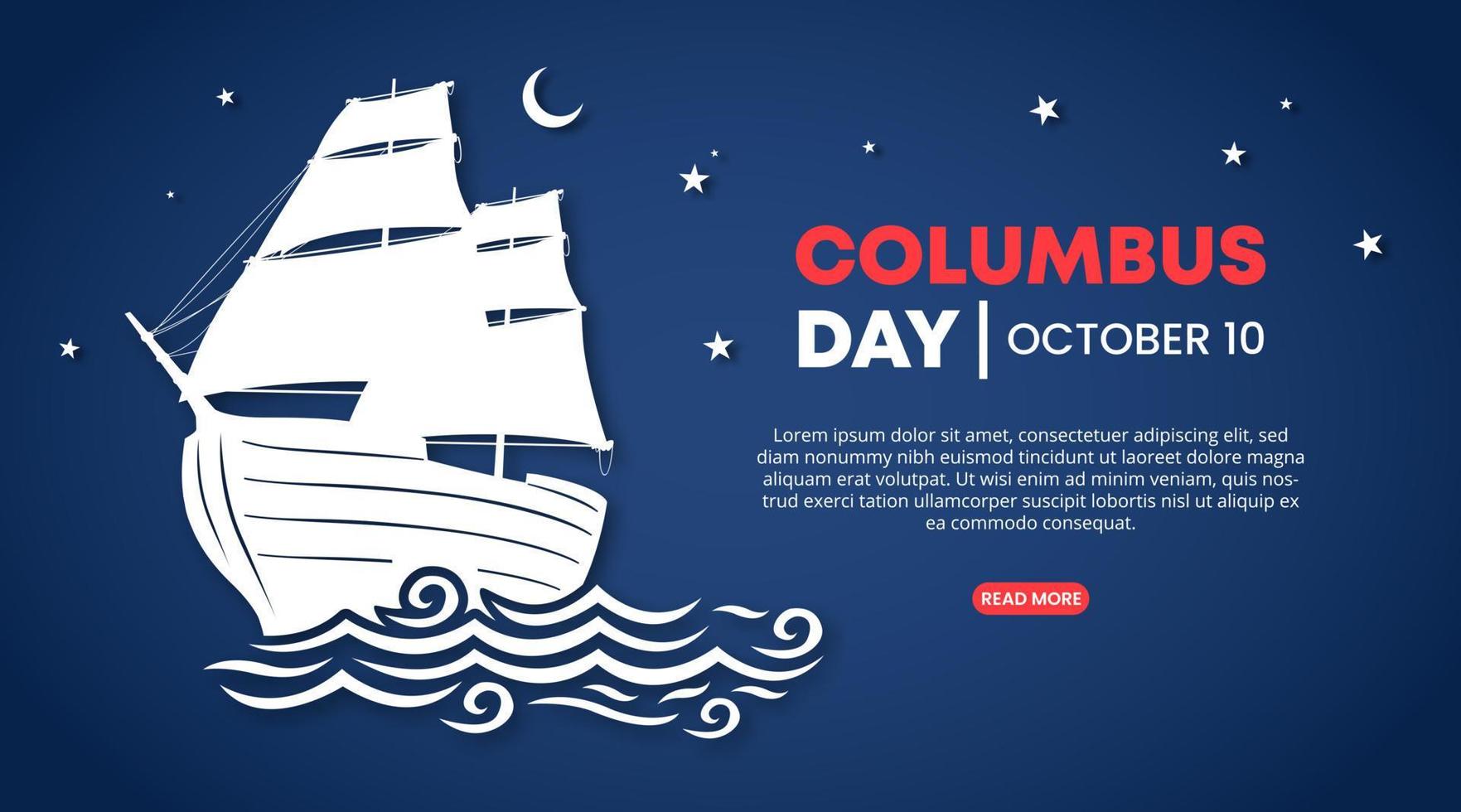 Columbus day background with a cutting paper ship and stars vector