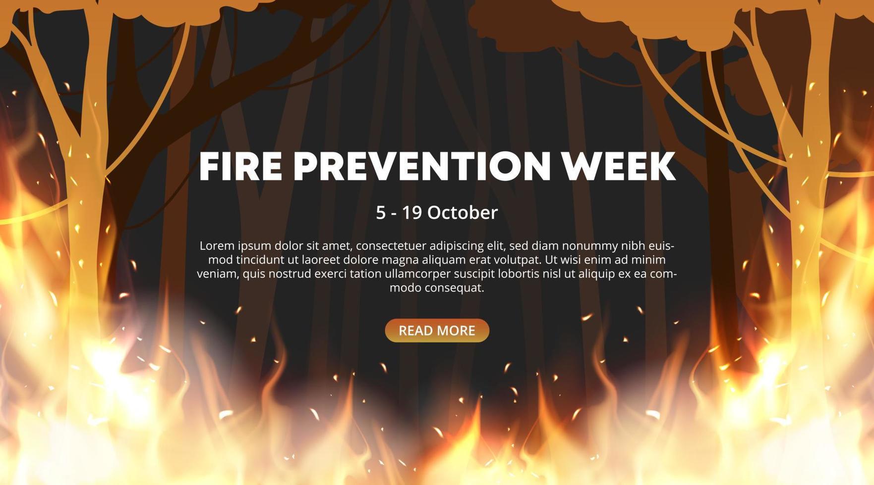 Fire prevention week background with a forest fires situation vector