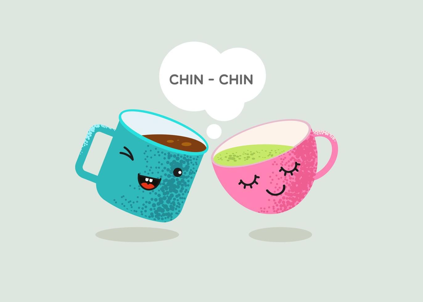 chin-chin flirting coffee cup, matcha tea vector
