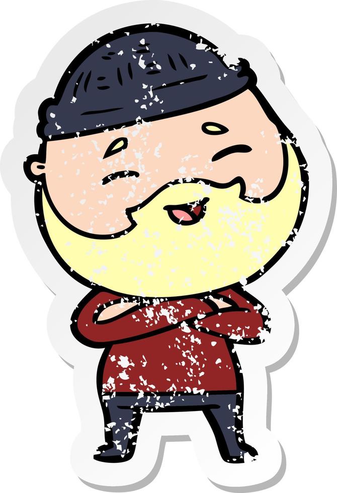 distressed sticker of a cartoon happy bearded man vector