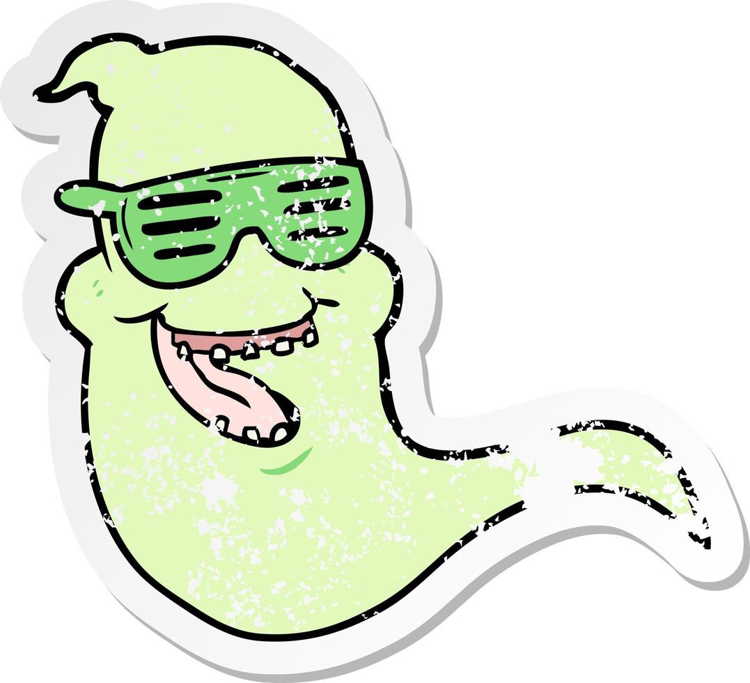 distressed sticker of a cartoon cool spooky ghost vector