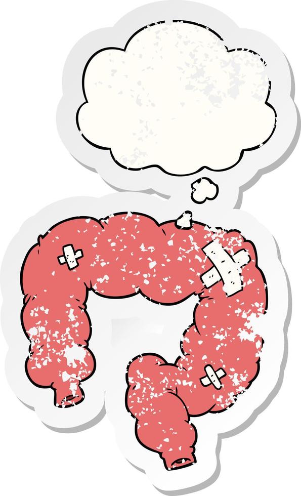 cartoon colon and thought bubble as a distressed worn sticker vector