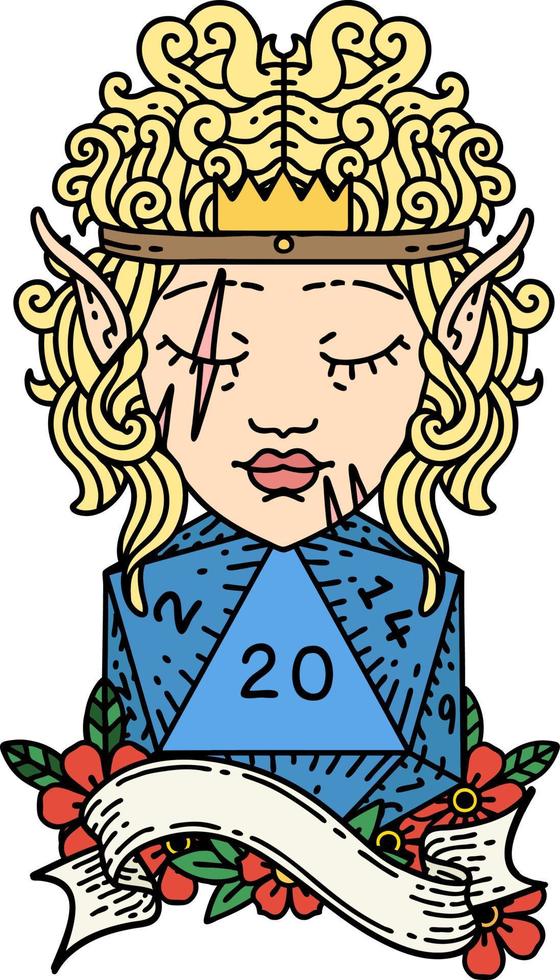 Retro Tattoo Style elf barbarian character with natural twenty dice roll vector