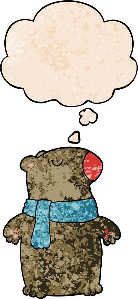 cartoon bear and thought bubble in grunge texture pattern style vector