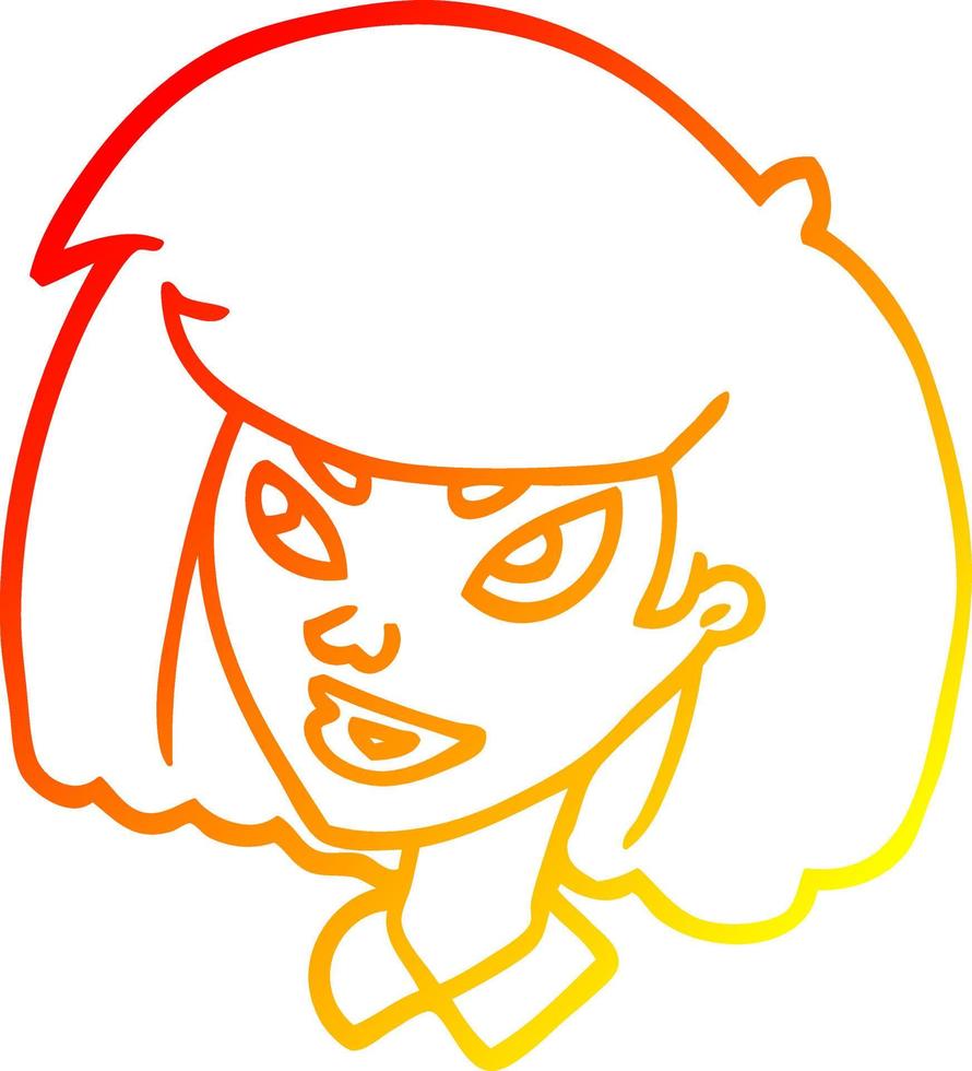 warm gradient line drawing cartoon face girl vector