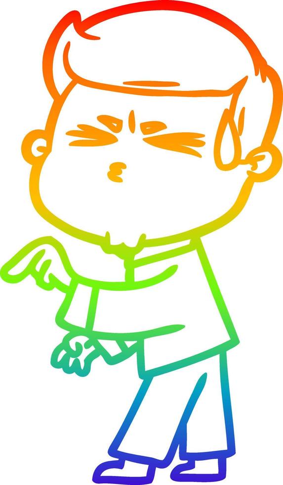 rainbow gradient line drawing cartoon man sweating vector