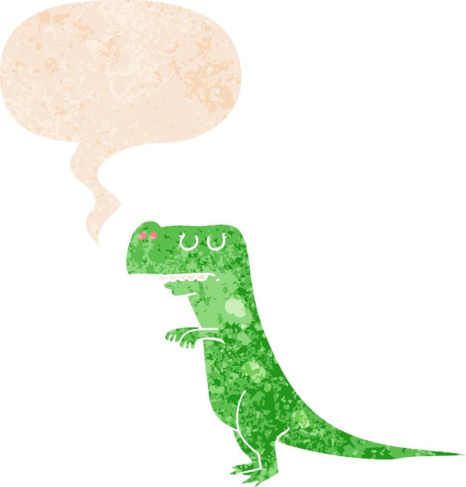 cartoon dinosaur and speech bubble in retro textured style vector