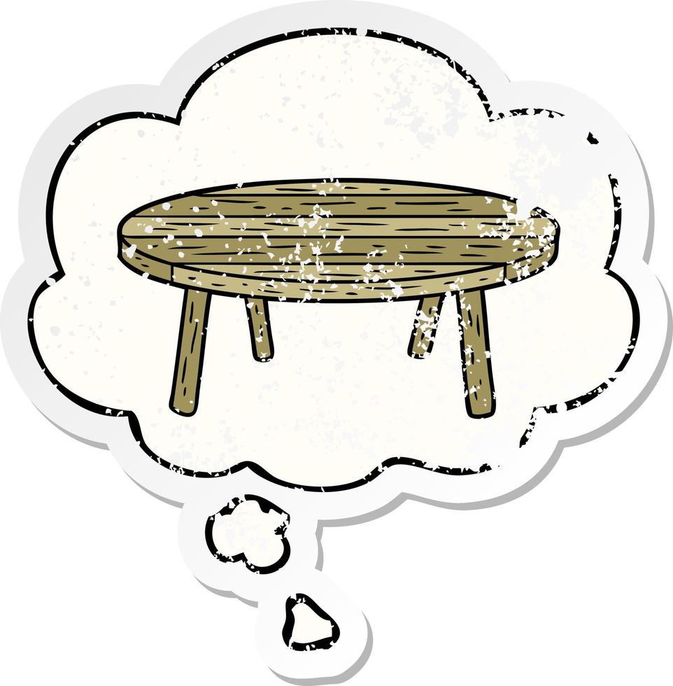 cartoon table and thought bubble as a distressed worn sticker vector