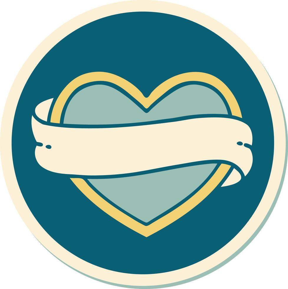 sticker of tattoo in traditional style of a heart and banner vector