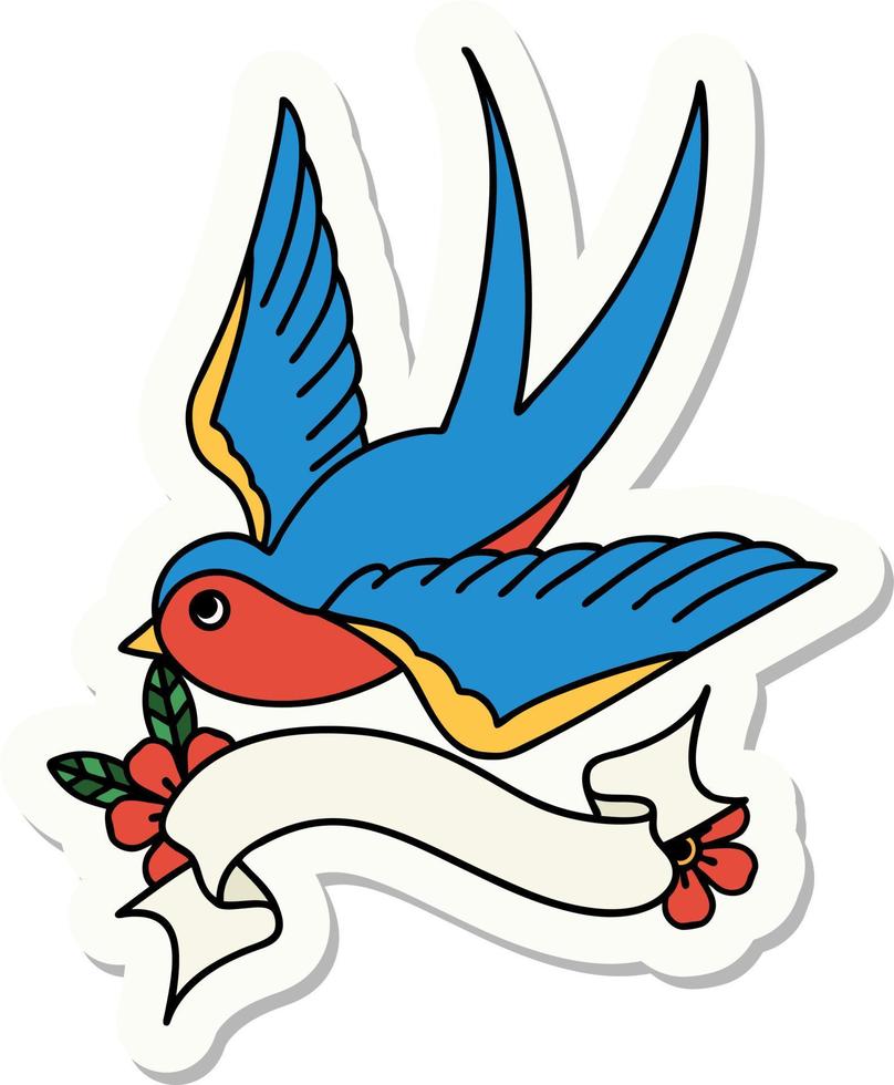 tattoo style sticker with banner of a swallow vector