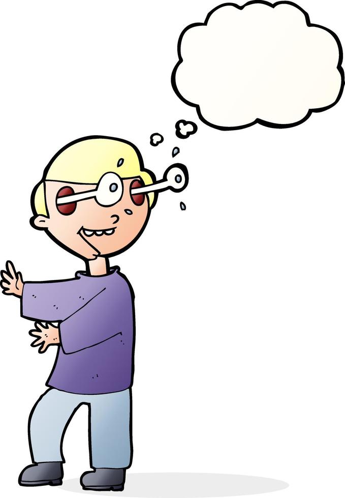 cartoon boy with popping out eyes with thought bubble vector